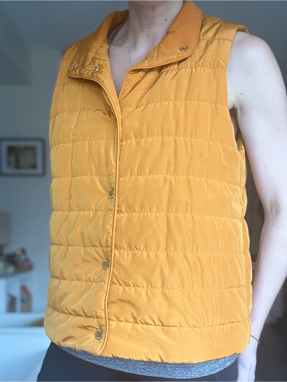 MICHAEL Michael Kors Mustard Yellow Quilted Puffer Vest Gold Snaps L